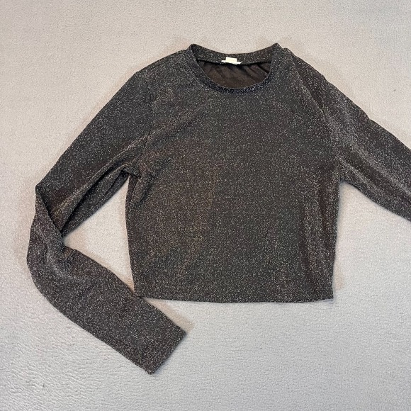 Garage Tops - Garage Crop Top Women's Sz Small Long Sleeve Sparkly Glitter Shimmer Metal Lurex